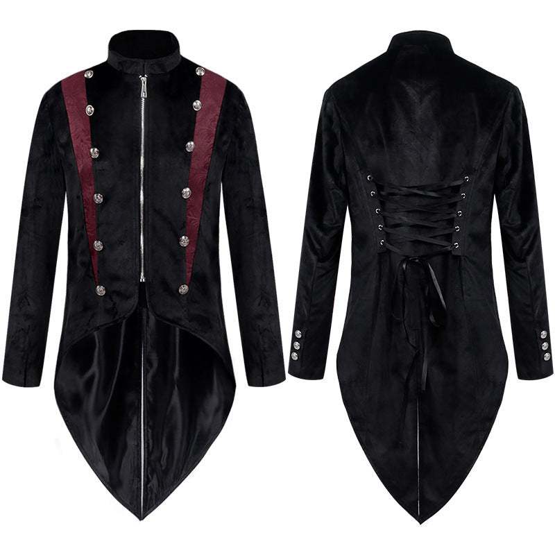 Herren nan verzierter Gehrock mit Schwalbenschwanz, besticktem Revers und ornamentalem Manschettenbesatz Drune