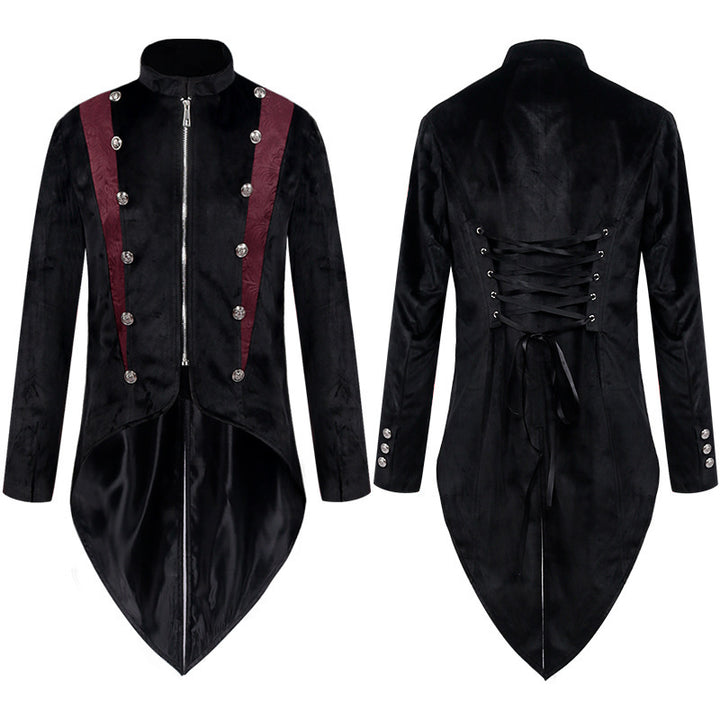 Herren nan verzierter Gehrock mit Schwalbenschwanz, besticktem Revers und ornamentalem Manschettenbesatz Drune