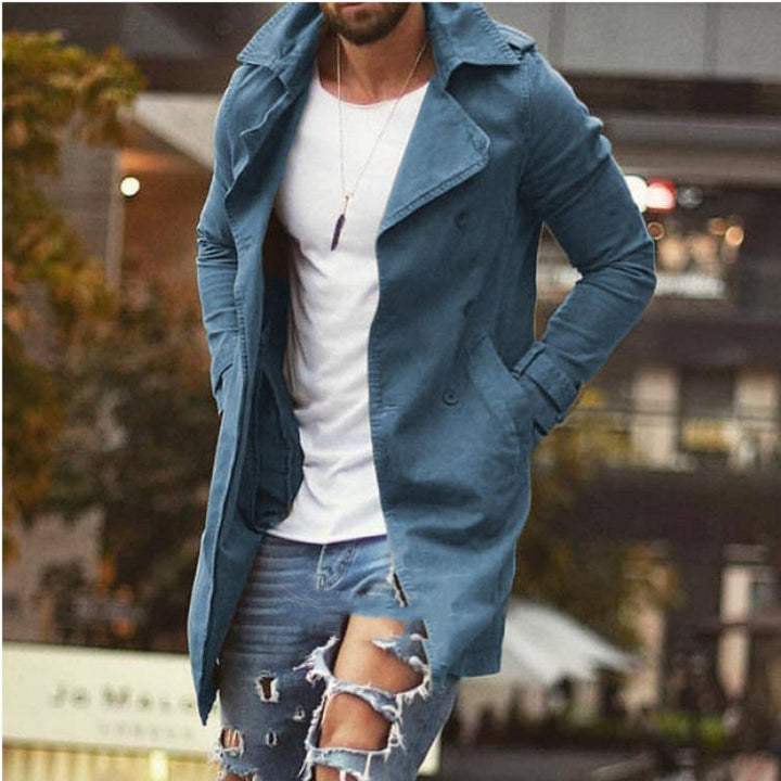 Herren modischer Trenchcoat mit doppelter Knopfleiste und praktischem Taschen Drune