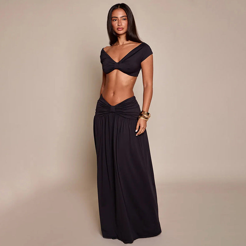 Damen Elegantes Cropped Top und Maxirock Set Drune