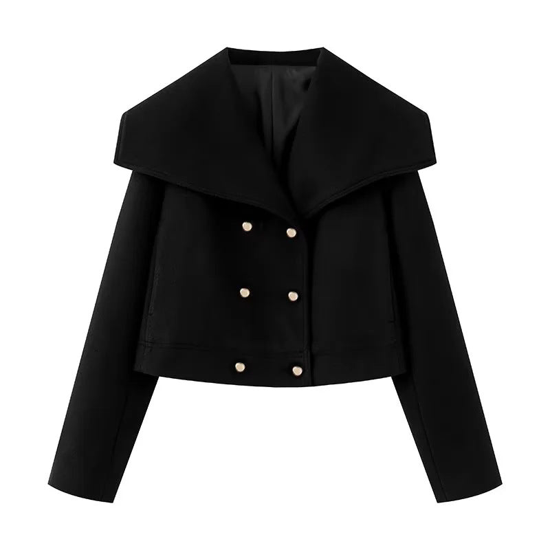 Damen nan cropped marineinspirierter Kurzmantel-Blouson mit übergroßem Schalkragen und dekorativer Doppelknopfleiste Drune