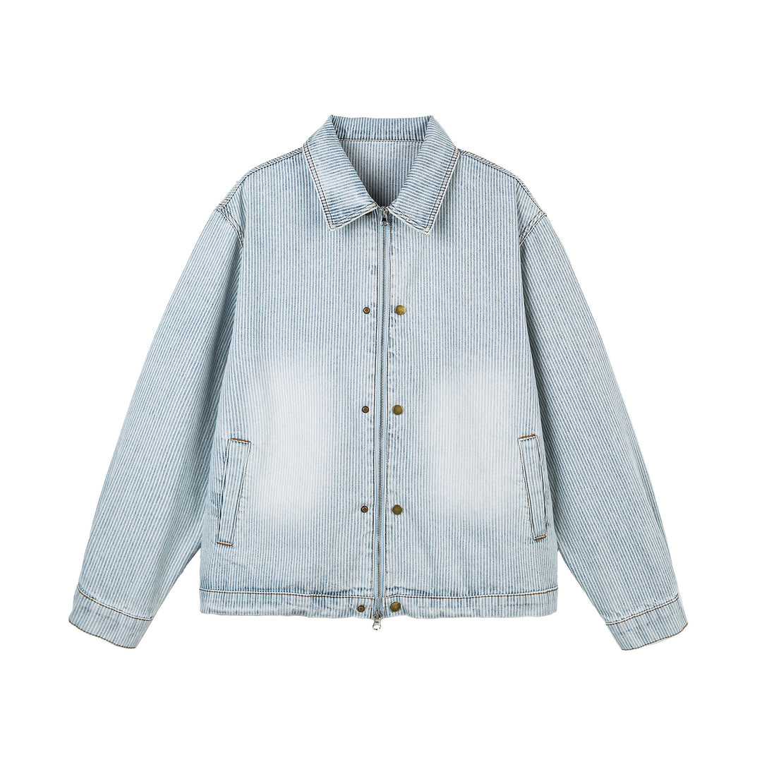Damen Oversize-Denimjacke im Workwear-Stil mit feinen Streifen und Zwei-Wege-Reißverschluss Drune