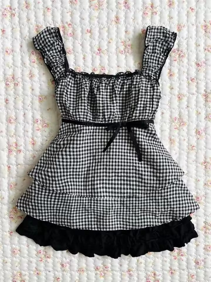 Damen Wickelkleid mit Rüschen und Karomuster Drune