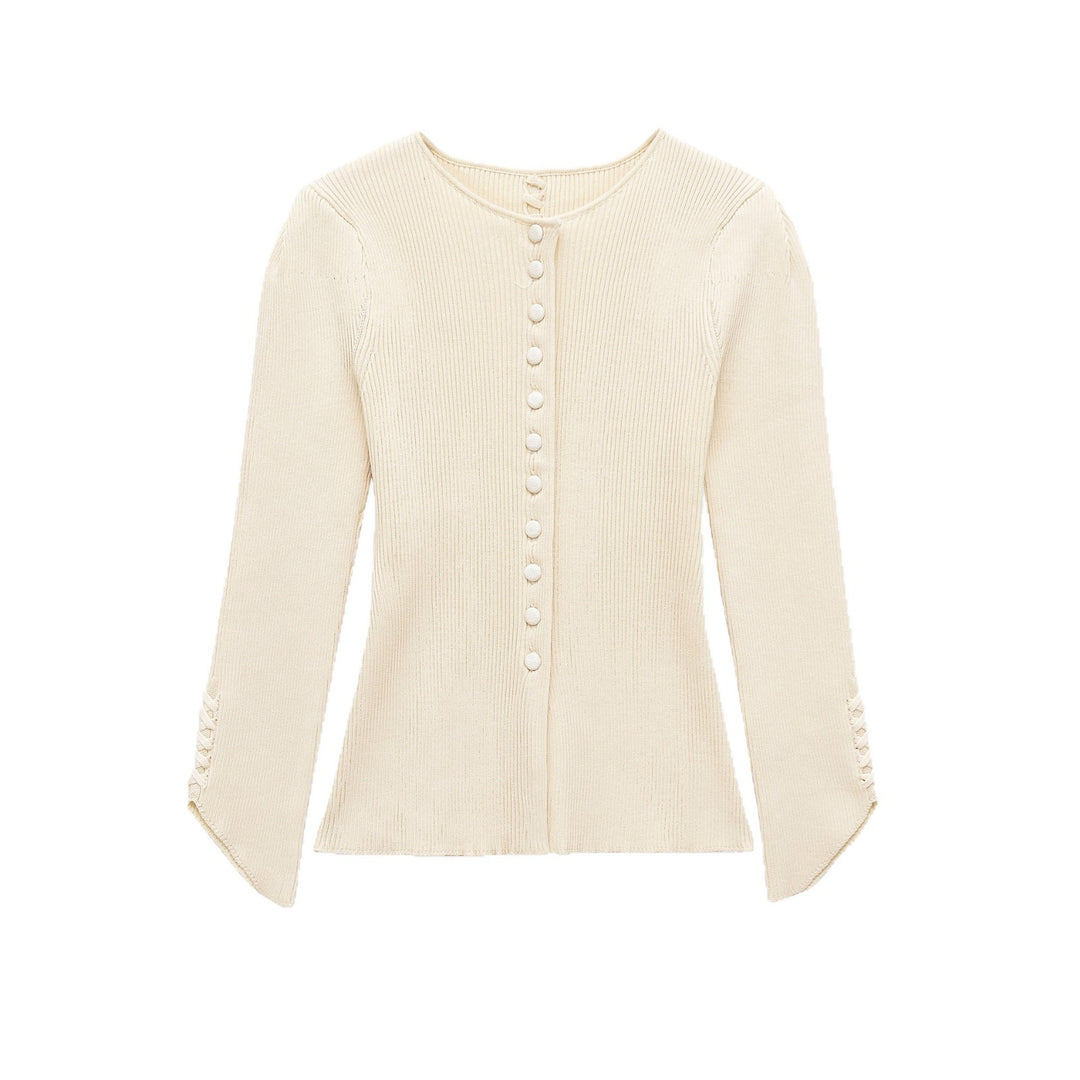 Damen Feinstrick-Cardigan mit durchgehender Knopfleiste, taillierter Rippenstruktur und geschwungenem Saum Drune