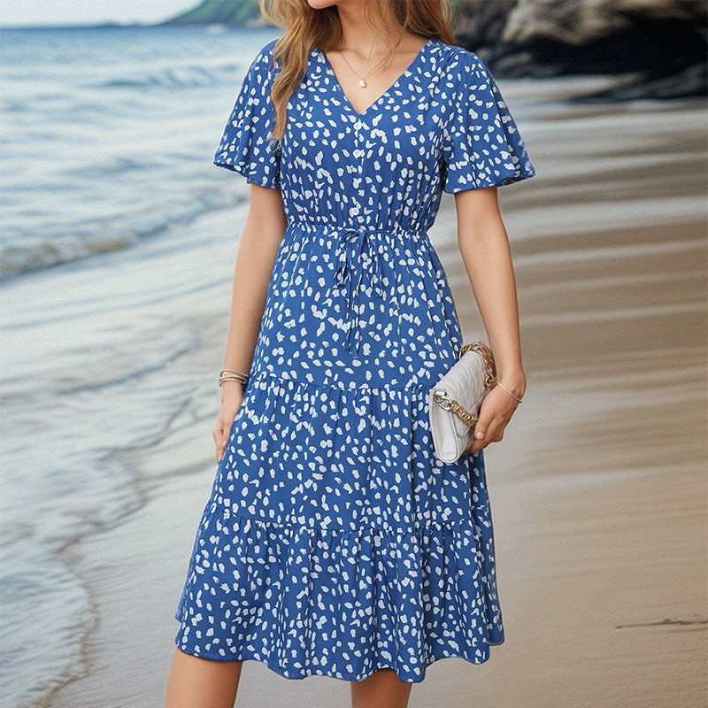 Damen Midi-Kleid mit voluminösem Rock und elegantem Bindegürtel Drune