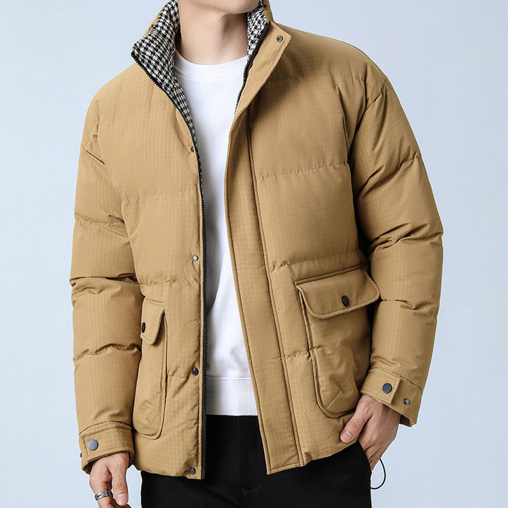 Unisex Wattierte Steppjacke mit großen Pattentaschen, Stehkragen und Ripstop-Struktur Drune