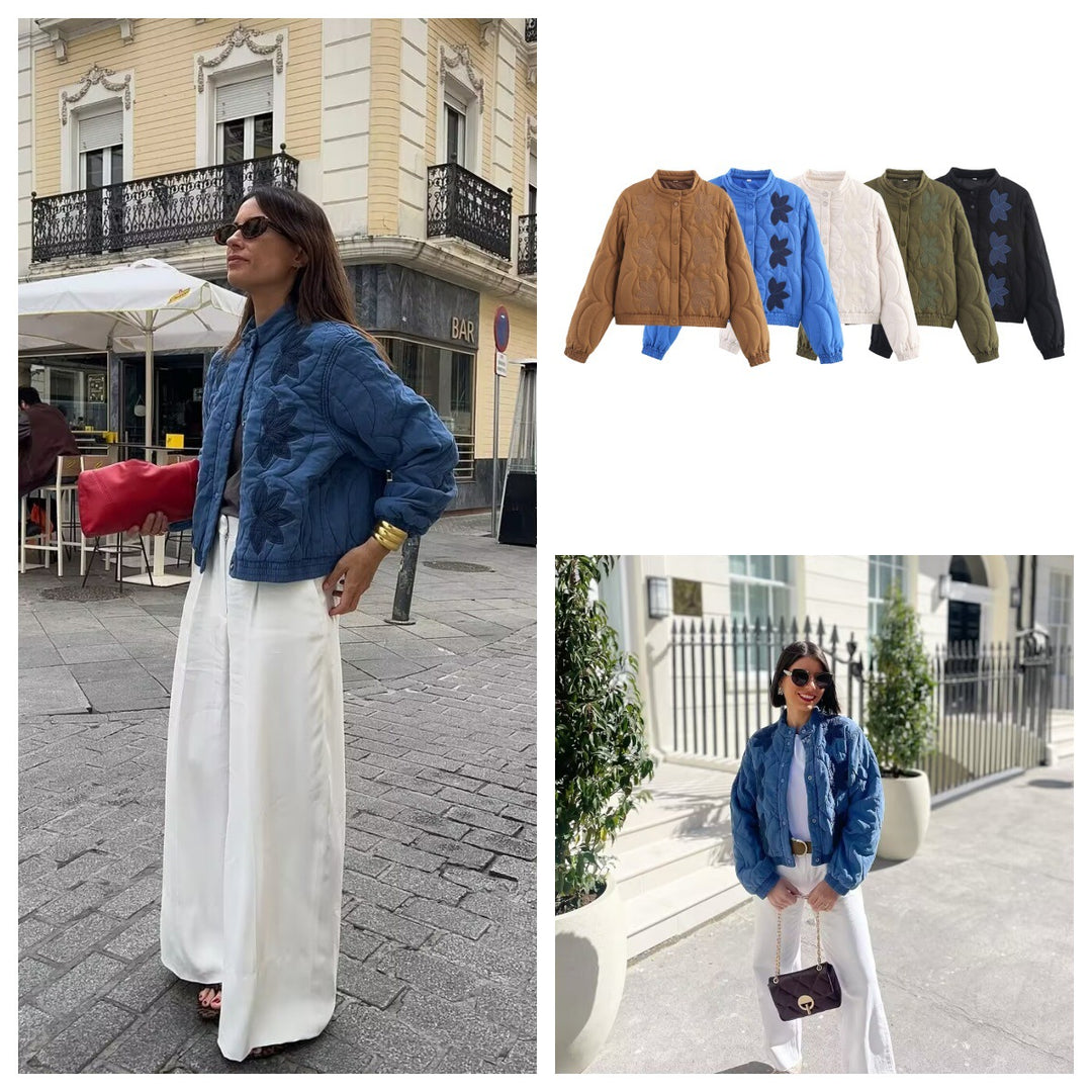 Damen gesteppte Jacke mit floralem Design und elastischen Bündchen Drune