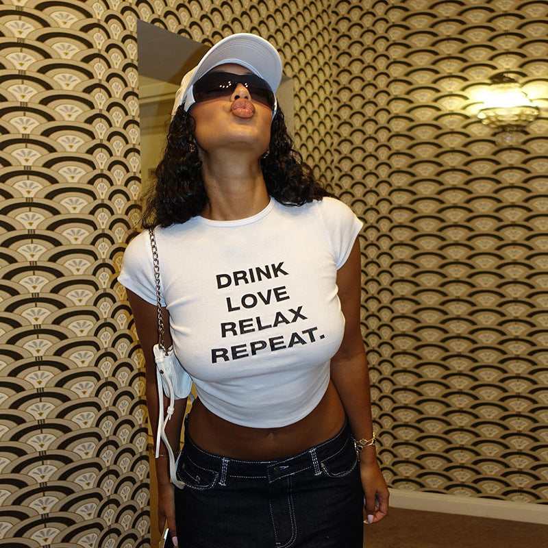 Damen cropped T-Shirt mit Motivdruck Drune