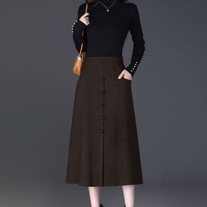 Damen Eleganter und schicker Midi-Rock mit Knopfdetails Drune