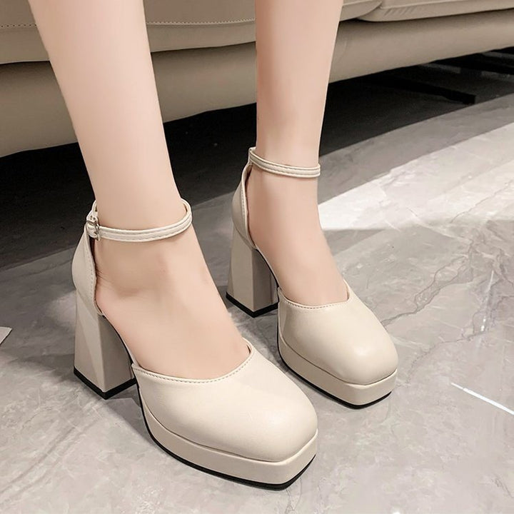 Damen Mary-Jane Pumps mit quadratischer Zehenbox, Plateau und robustem Blockabsatz Drune