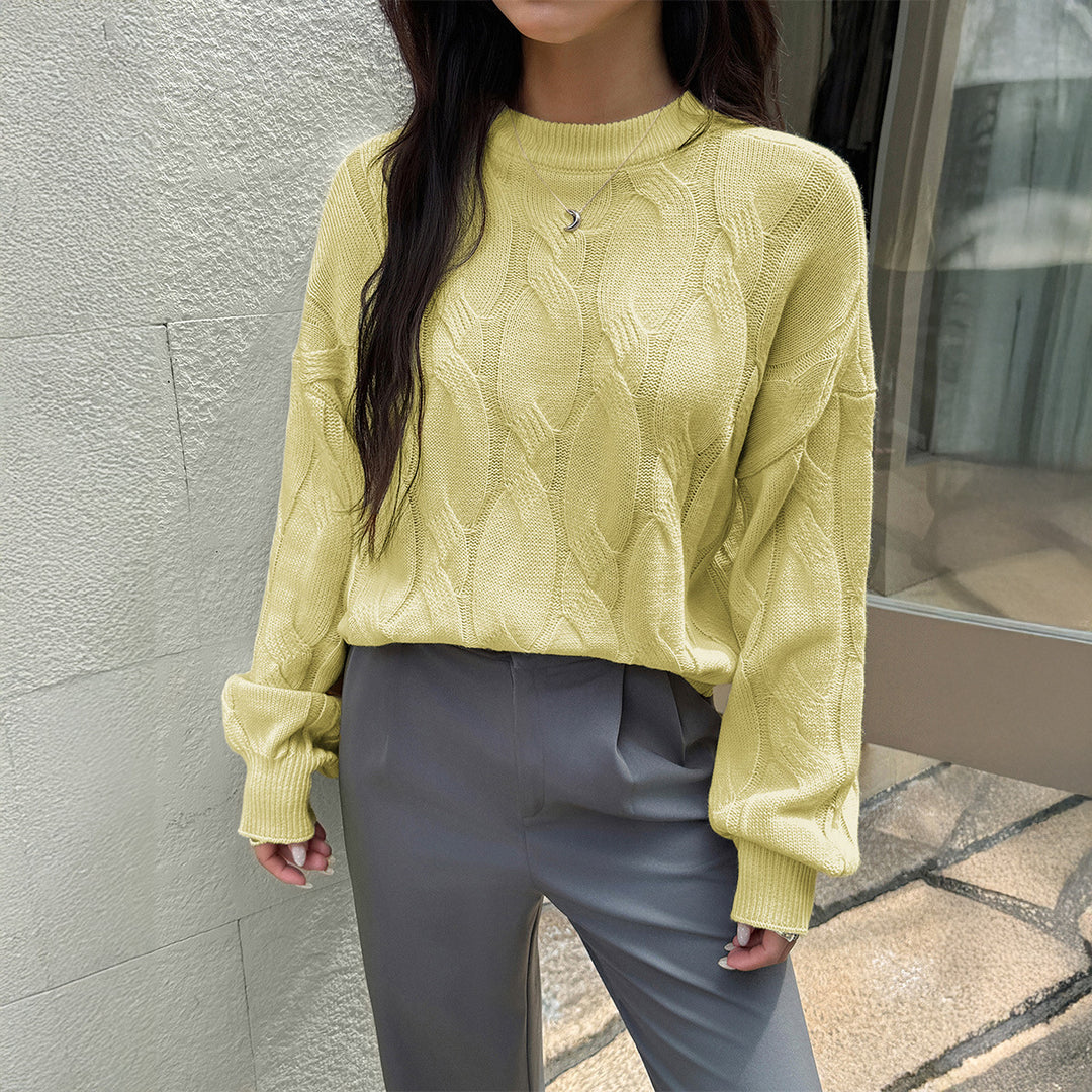 Damen nan cropped Zopfmuster-Pullover mit kastiger Silhouette, überschnittener Schulter und geripptem Saum Drune