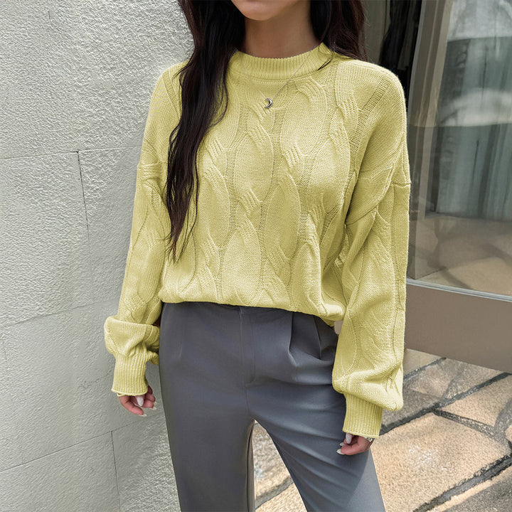 Damen nan cropped Zopfmuster-Pullover mit kastiger Silhouette, überschnittener Schulter und geripptem Saum Drune