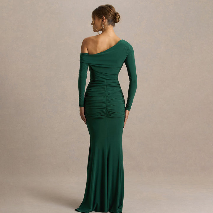 Damen figurbetontes Maxikleid mit asymmetrischem Design und Faltenwurf Drune