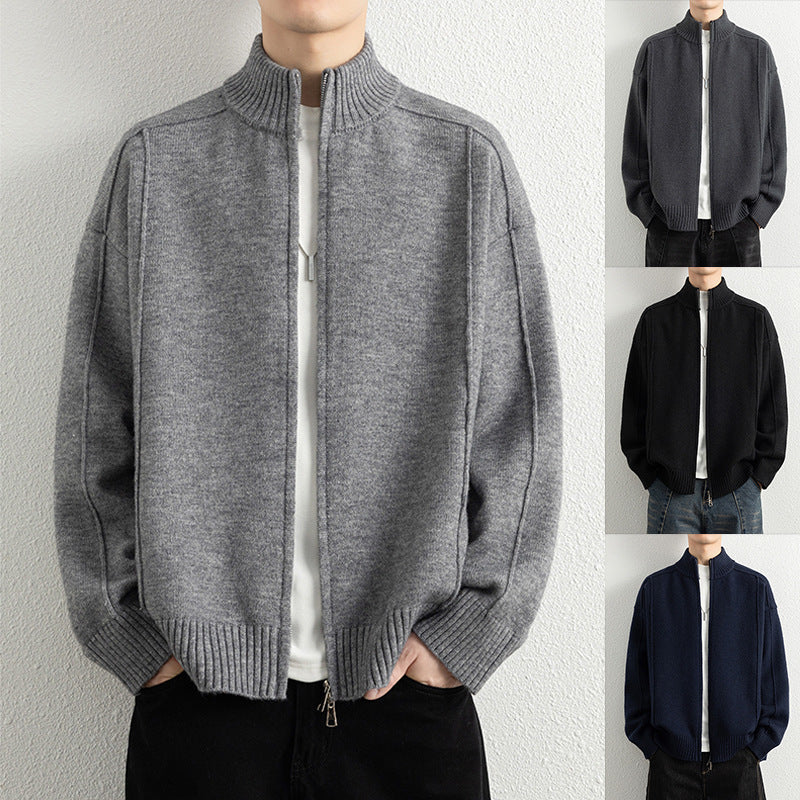 Herren Hochwertiger Strickjacke mit Stehkragen Drune