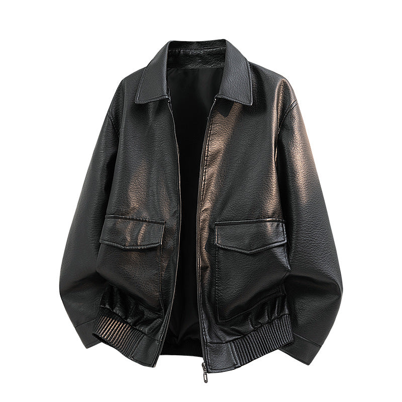 Herren Elegante Kunstleder-Bomberjacke Drune