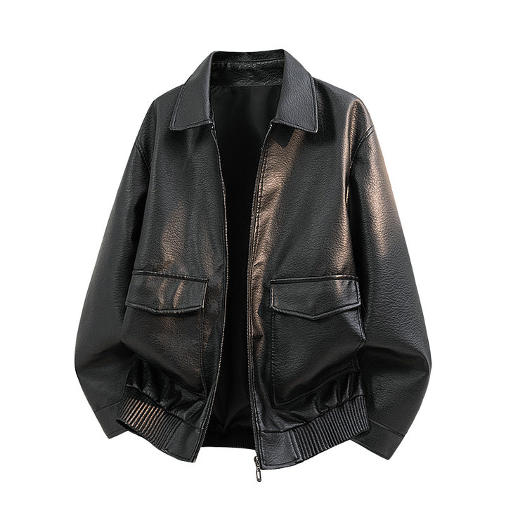 Herren Elegante Kunstleder-Bomberjacke Drune