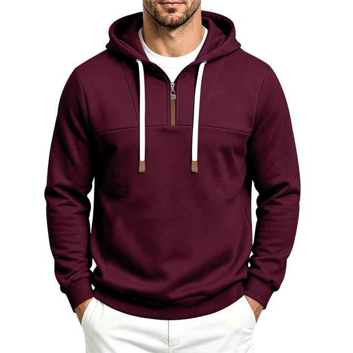 Herren Moderner Halbzip-Hoodie aus French Terry mit Zierriegel und Kordelzug Drune