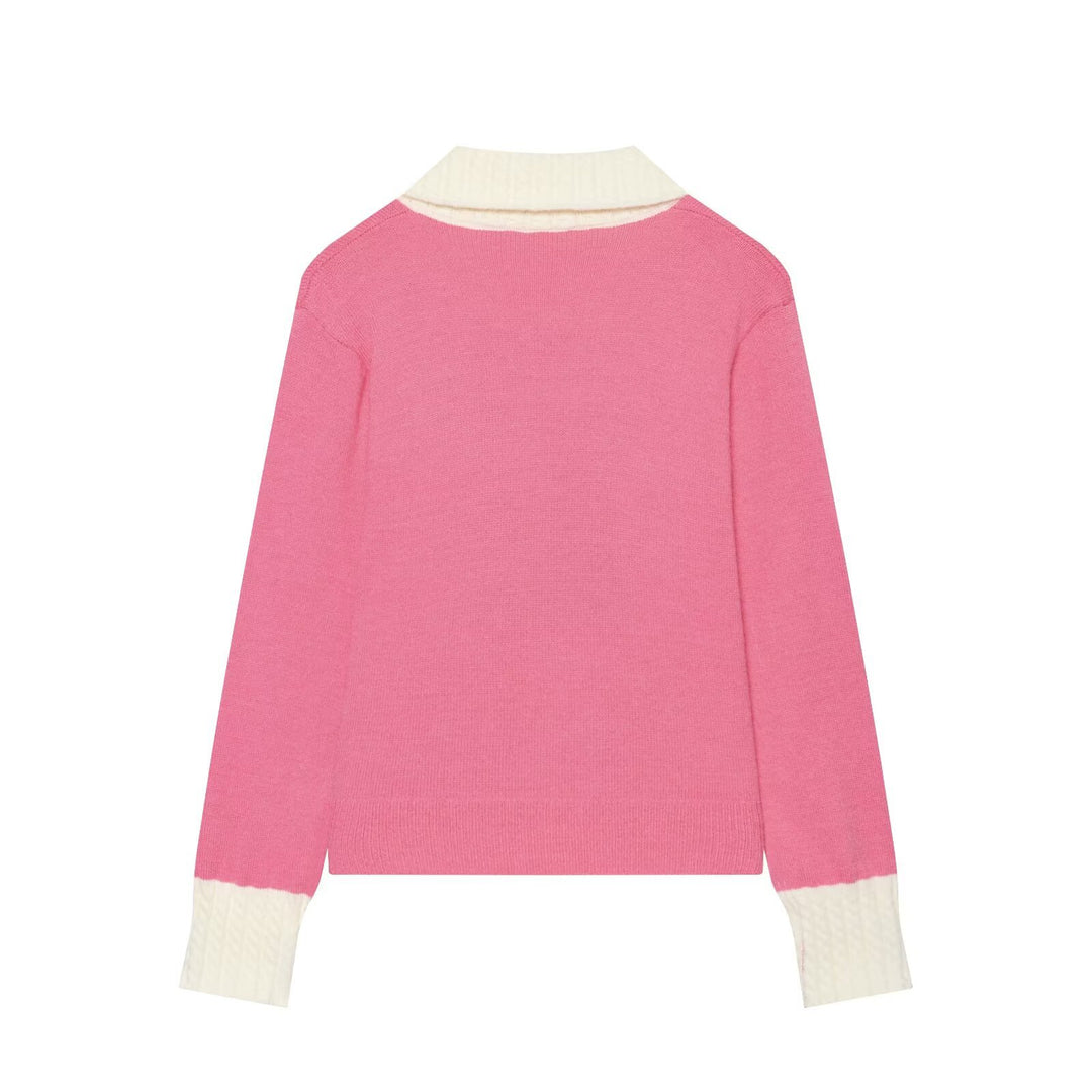 Damen Feinstrick-Cardigan mit großem Strukturkragen und Kontrastbündchen Drune