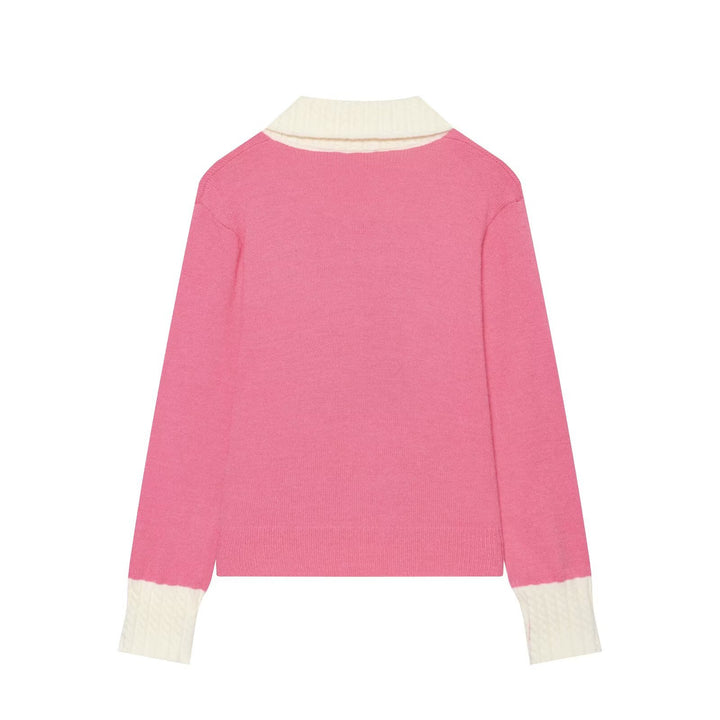 Damen Feinstrick-Cardigan mit großem Strukturkragen und Kontrastbündchen Drune