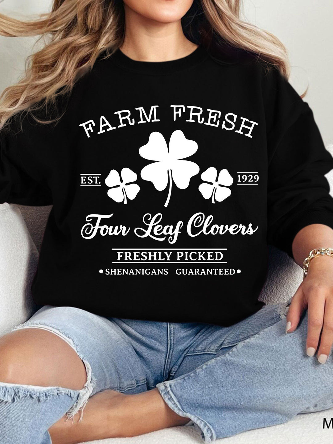 Damen Freizeit-Sweatshirt mit vintage-inspiriertem Klee-Motiv und gemütlicher Passform Drune