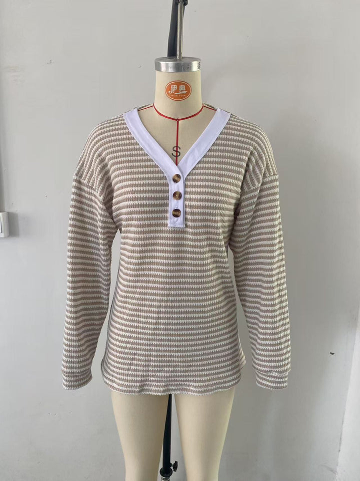 Damen Langarmshirt mit strukturiertem Gewebe und modischen Knopfdetails Drune
