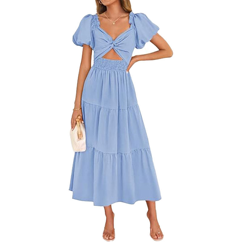 Damen Midi-Kleid mit floralem Twist und elastischem Taillengummi Drune