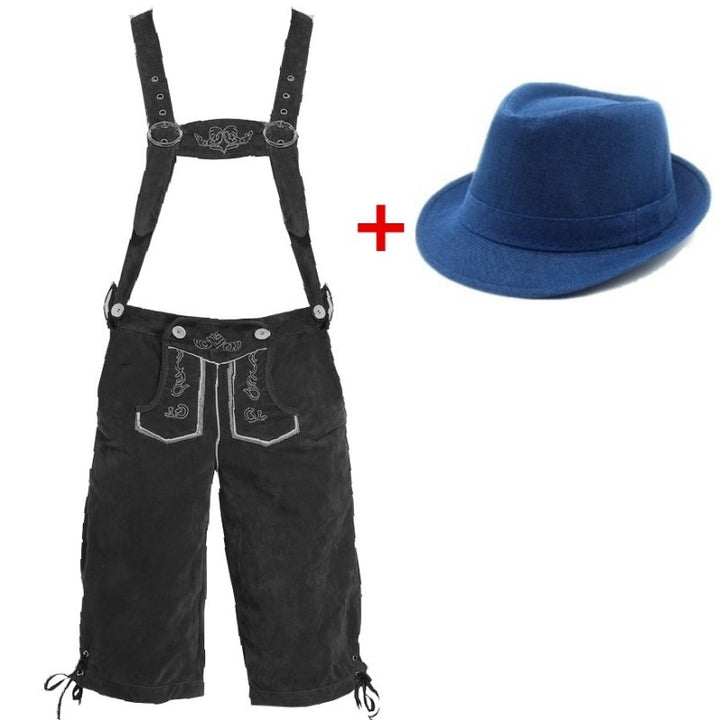 Herren nan kurze Trachtenlederhose mit verstellbaren Trägern und traditionellen Stickereien Drune