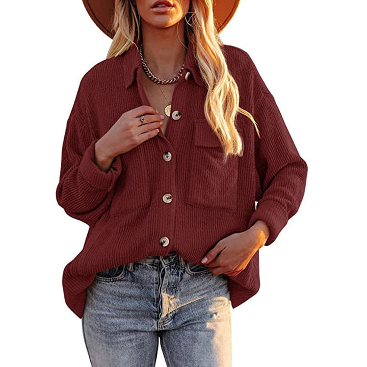 Damen Oversize-Feinstrick-Hemdjacke mit Knopfleiste und Brusttaschen Drune