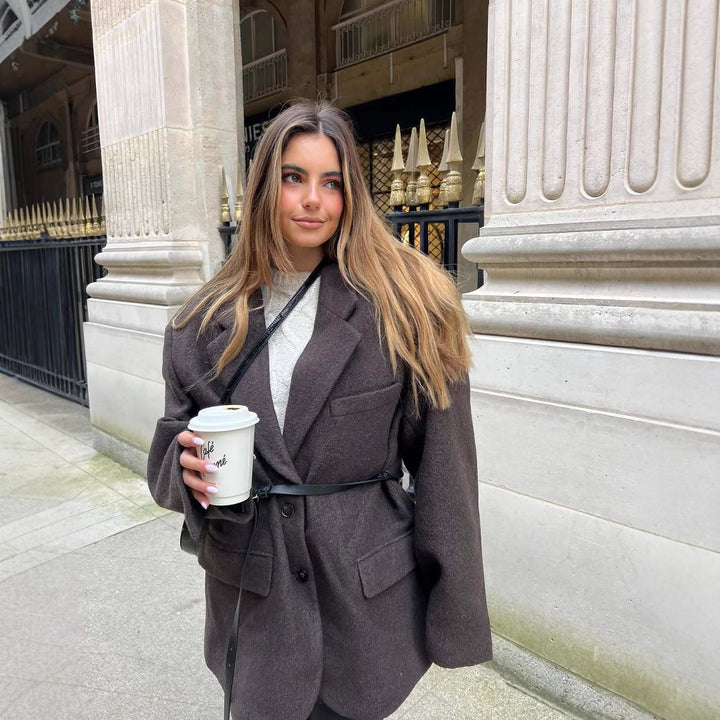 Damen Oversized Blazer mit Gürtel und eleganten Details Drune