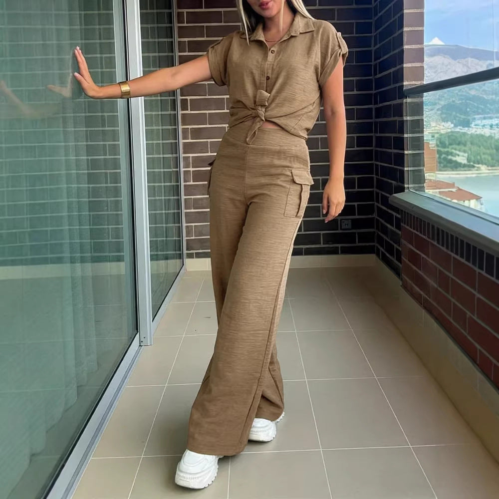 Damen lässiger Jumpsuit mit hochgeschlossenem Kragen und praktischen Seitentaschen Drune