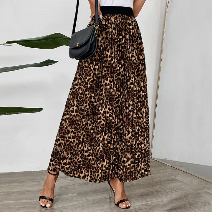Damen Maxi-Rock mit Leoprint und elastischem Bund Drune