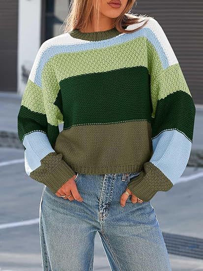 Damen Grobstrickpullover mit Farbblockdesign und oversized Schnitt Drune