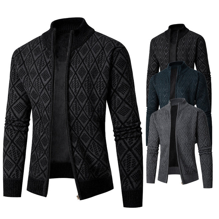 Herren Strickjacke mit rautenförmigem Design und hohem Kragen Drune