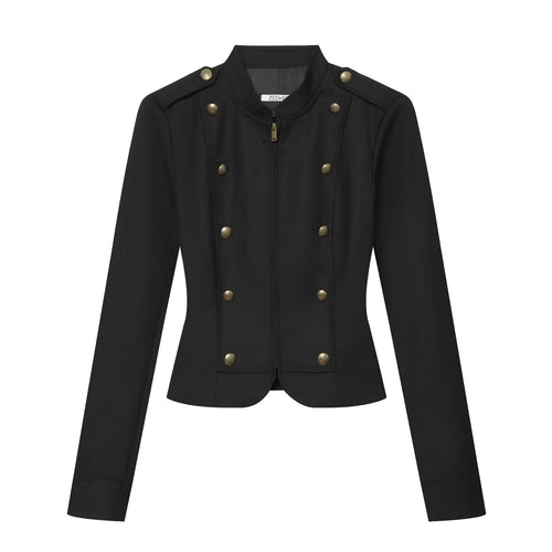 Damen Taillierte Militärjacke im Blousonstil mit Stehkragen und doppelter Zierknopfleiste Drune