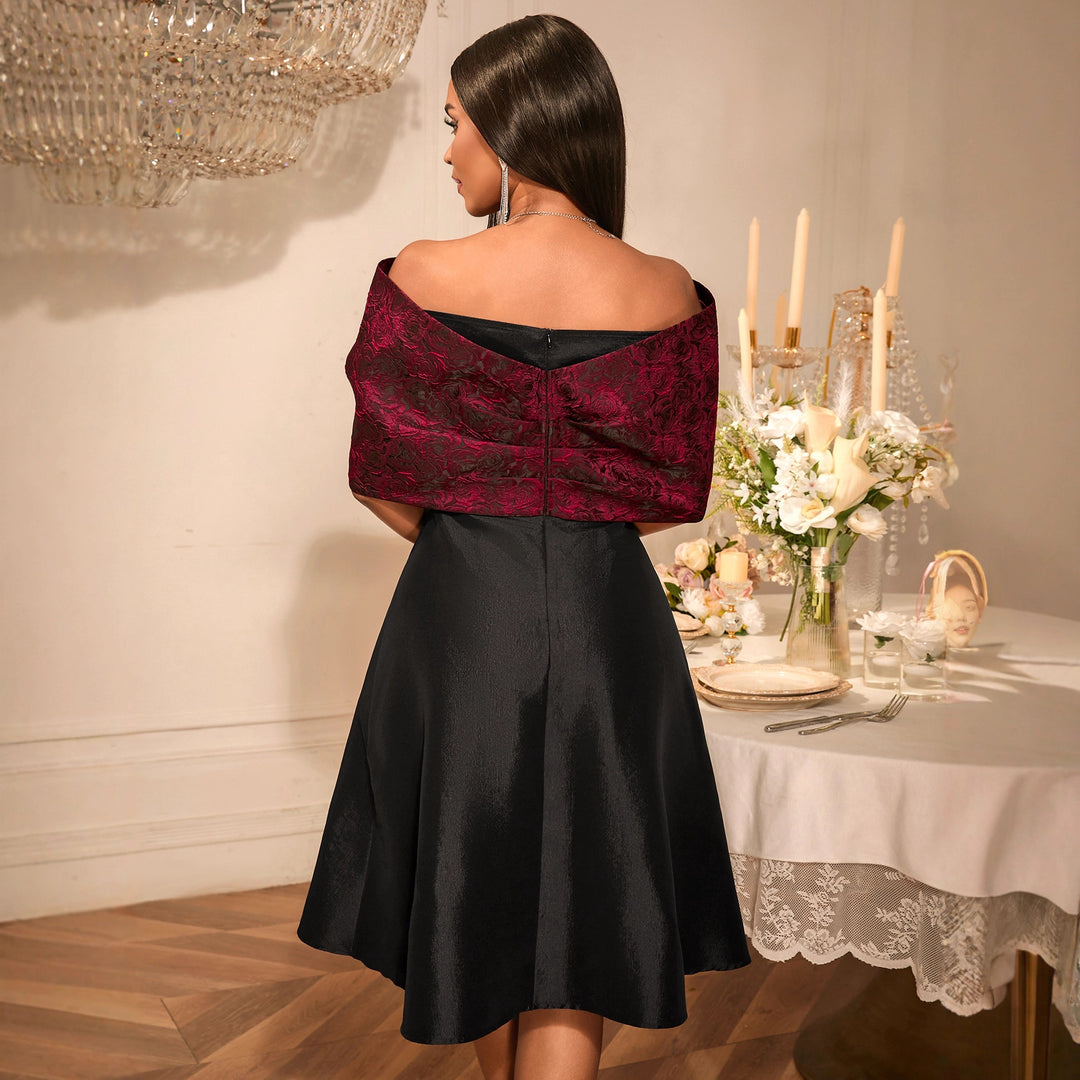 Damen elegantes Cocktailkleid mit modischem Schulterdesign Drune