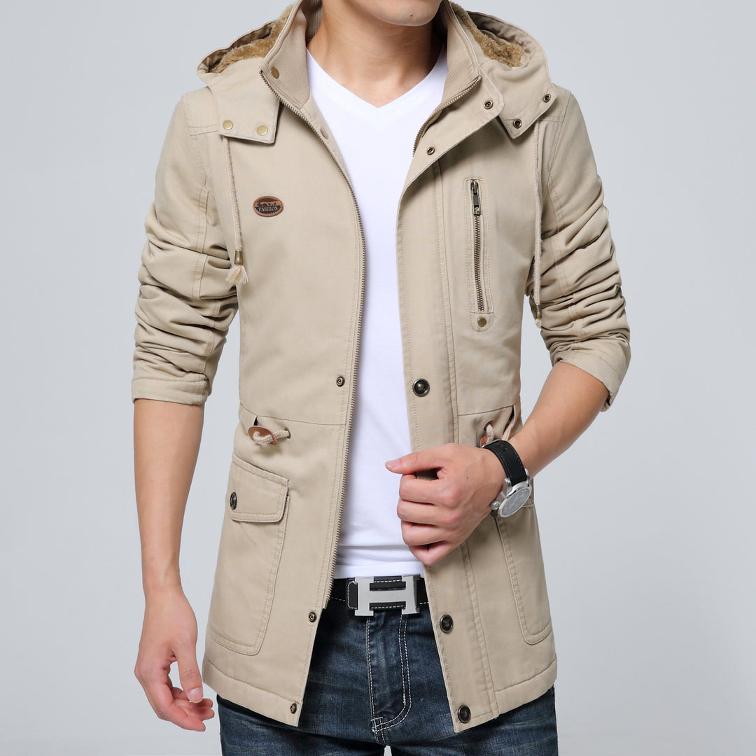 Herren Parka mit Teddyfutter in Kapuze, Utility‑Taschen und Kordelzug Drune