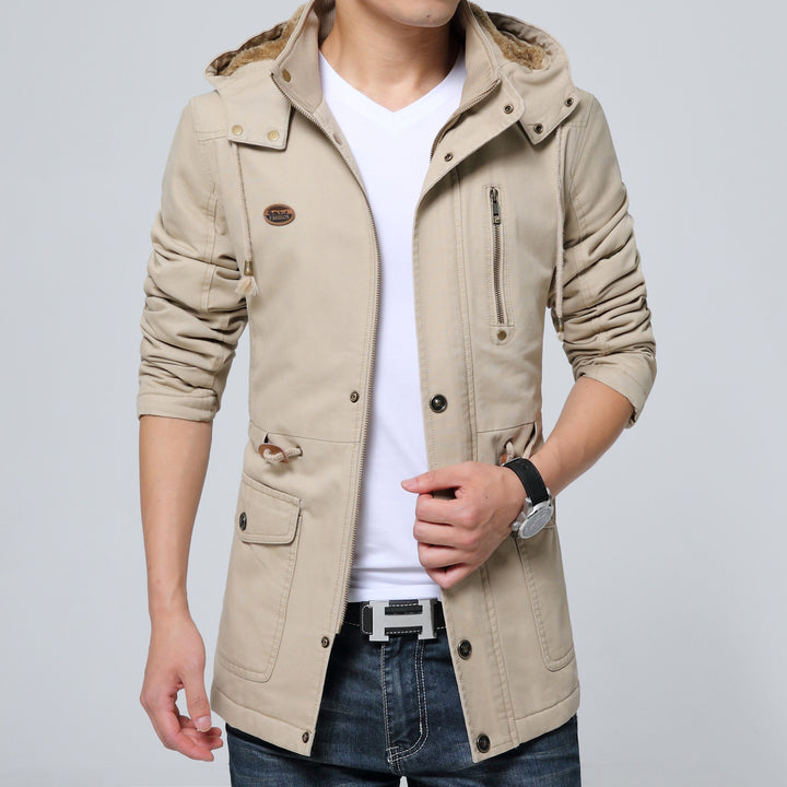 Herren Parka mit Teddyfutter in Kapuze, Utility‑Taschen und Kordelzug Drune