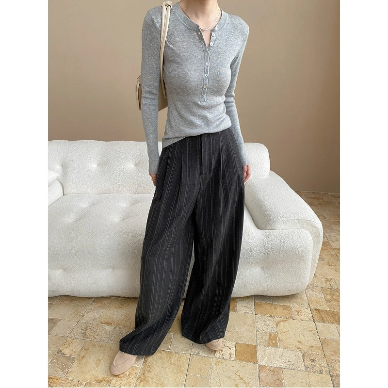 Damen elegantes Oberteil mit seitlichem Bindegürtel und schmalen Knopfdetails Drune
