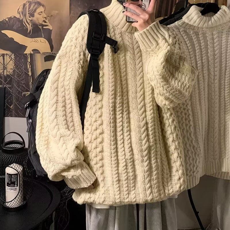 Damen Grobstrickpullover mit hohem Kragen und Zopfmuster Drune