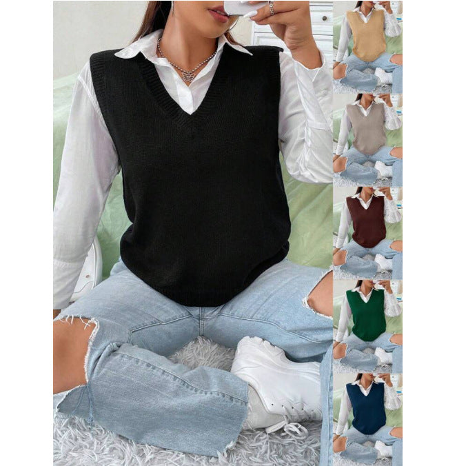 Damen Strickweste mit V-Ausschnitt und feinem Rippstrickmuster Drune