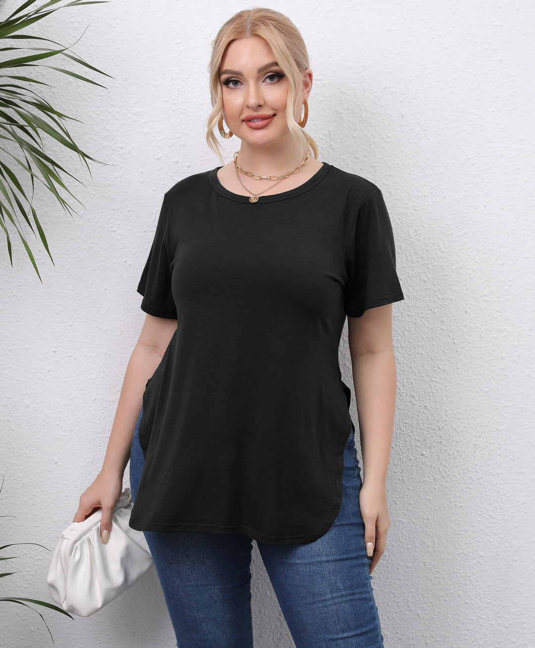 Damen lässiges T-Shirt mit seitlichen Eingrifftaschen Drune