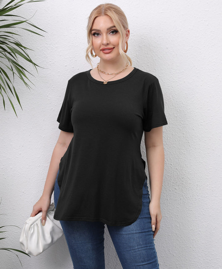 Damen lässiges T-Shirt mit seitlichen Eingrifftaschen Drune