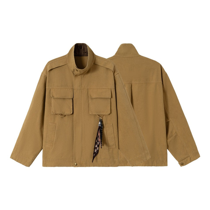 Herren Kurz geschnittene robuste Fieldjacke aus Baumwollcanvas mit Stehkragen und aufgesetzten Taschen Drune