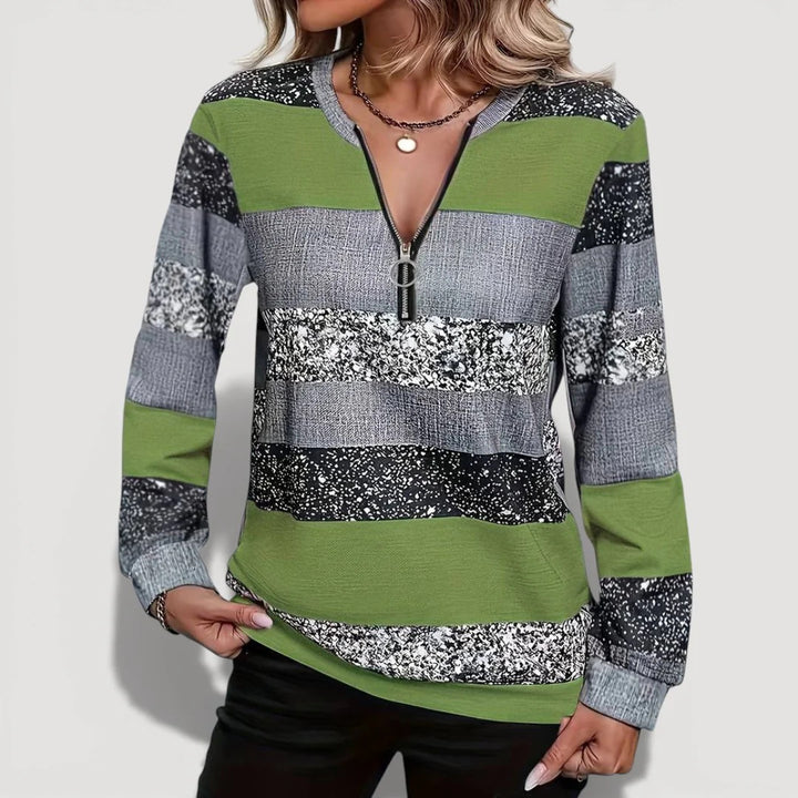 Damen Modischer Zip-Pullover mit grafischem Muster
