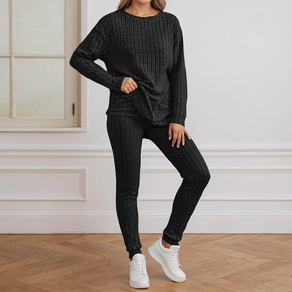 Damen gemütliches Strickensemble mit Rippenstruktur Drune