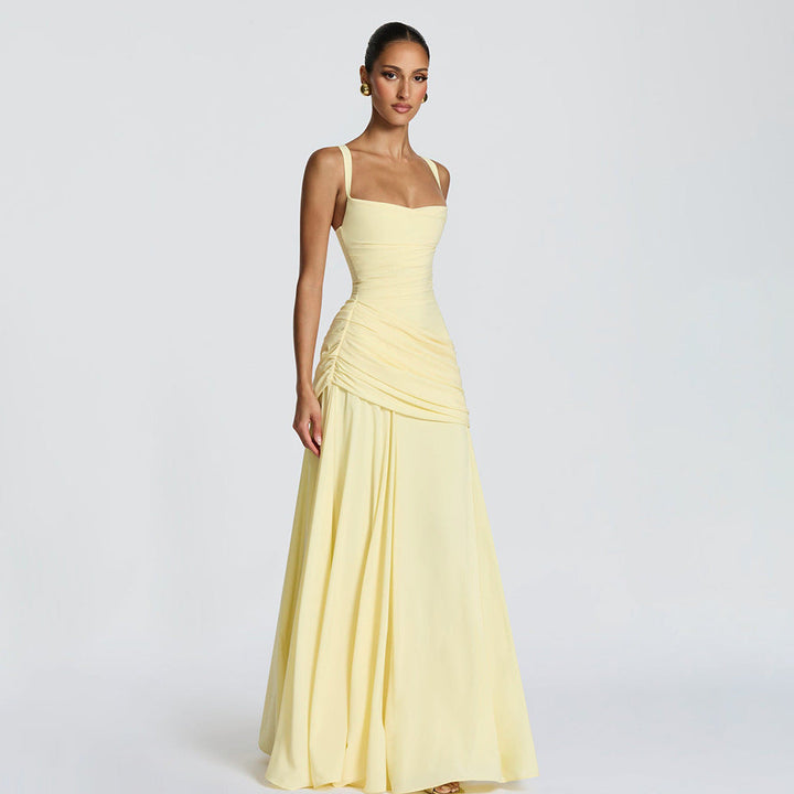 Damen Elegantes Abendkleid mit Off-Shoulder-Design und Fließendem Cape Drune