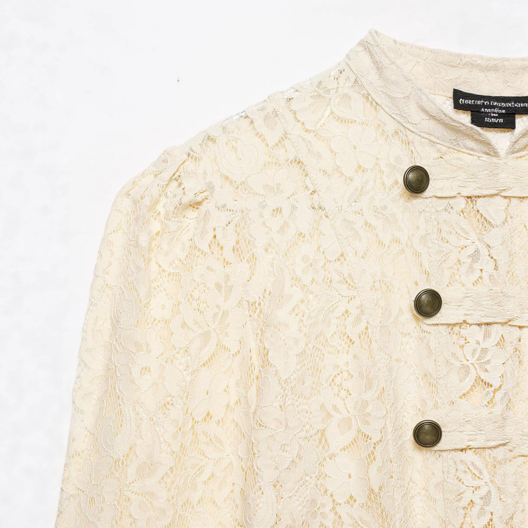 Damen Kurze Spitzenjacke im militärisch inspirierten Stil mit Stehkragen und Zierknöpfen Drune