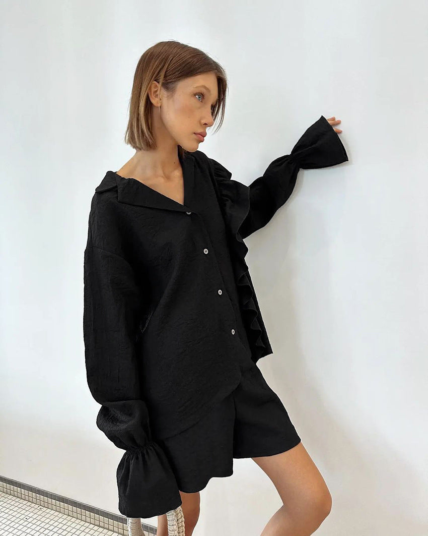 Damen Loungewear Set mit eleganten Rüschendetails Drune