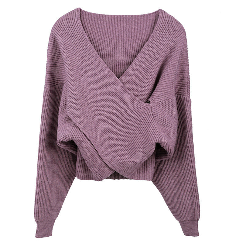 Damen stilvoller Wickelpullover mit innovativem Schnitt und breiten Ärmeln Drune