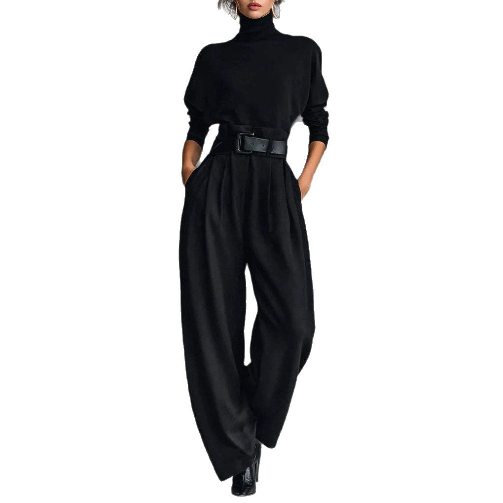 Damen Utility-Jumpsuit mit hohem Kragen und Taillengürtel Drune